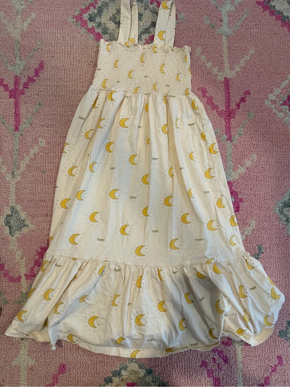 Tinycottons Beige Moon Print Smocked Kids Dress